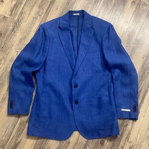 Peter Millar Linen Sports Jacket Blazer Chore Blue Vented x 2 Size Medium *READ
